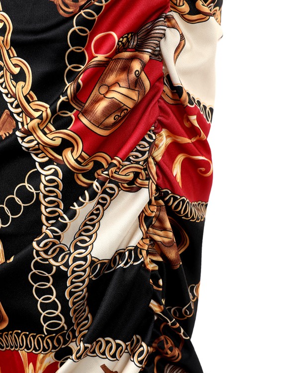 Chain Scarf Print Sleeveless Ruched Bodycon Dress