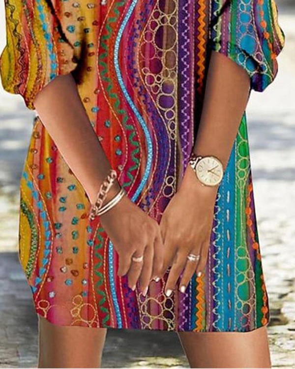 Abstract Geometric Print Casual Dress