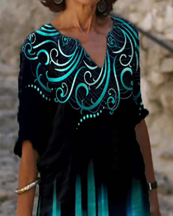 Colorblock Half Sleeve Casual Dress Shift Dress Knee Length Dress