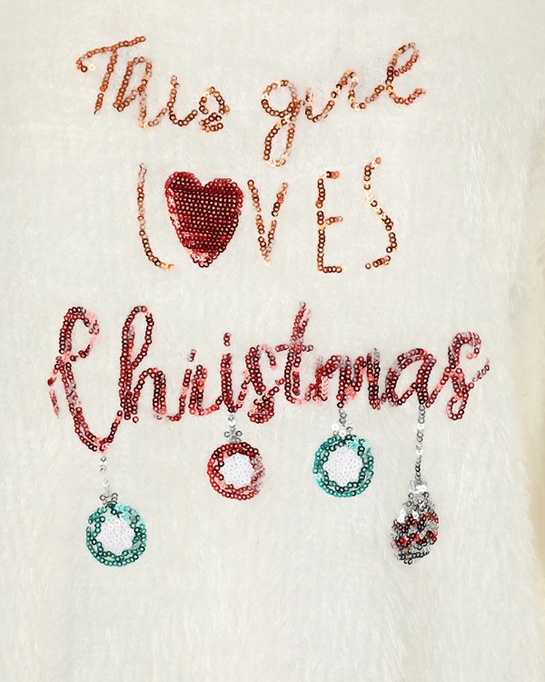 Christmas Sequins Long Sleeve Fluffy Sweater Dress
