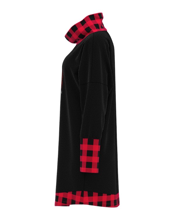 Christmas Wine Glass Plaid Print Casual Dress