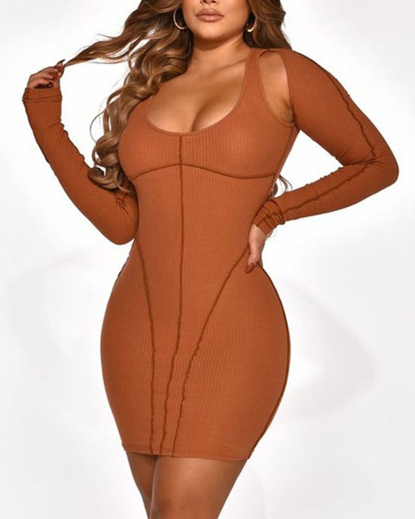 Cold Shoulder Contrast Stitch Bodycon Dress