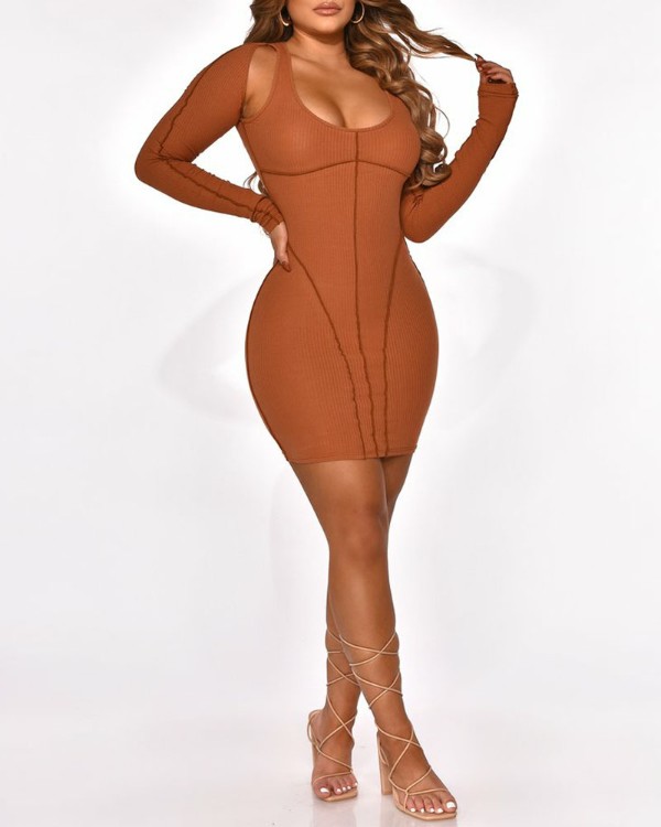 Cold Shoulder Contrast Stitch Bodycon Dress
