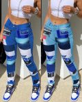 High Waist Paisley Pattern Patch Jeans
