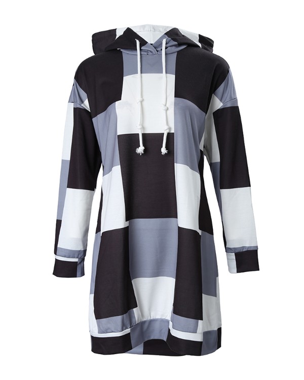 Geometric Print Hooded Long Sleeve Casual Dress