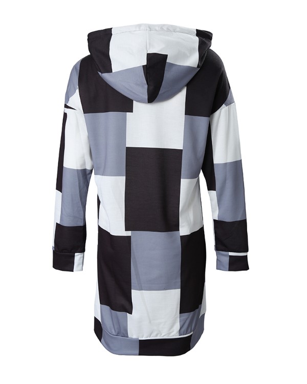 Geometric Print Hooded Long Sleeve Casual Dress