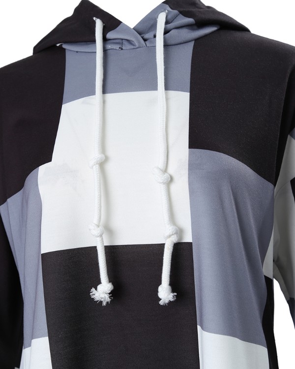 Geometric Print Hooded Long Sleeve Casual Dress