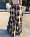 Plaid Colorblock Pleated Maxi Skirt