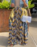 Plaid Colorblock Pleated Maxi Skirt