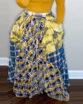 Plaid Colorblock Pleated Maxi Skirt