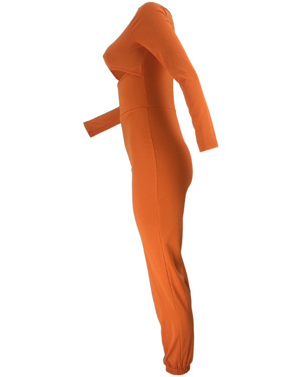 Cutout Front Long Sleeve Jumpsuit