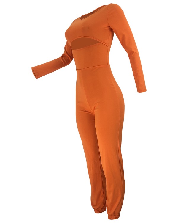 Cutout Front Long Sleeve Jumpsuit