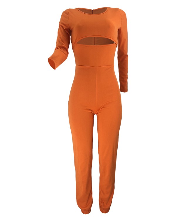 Cutout Front Long Sleeve Jumpsuit