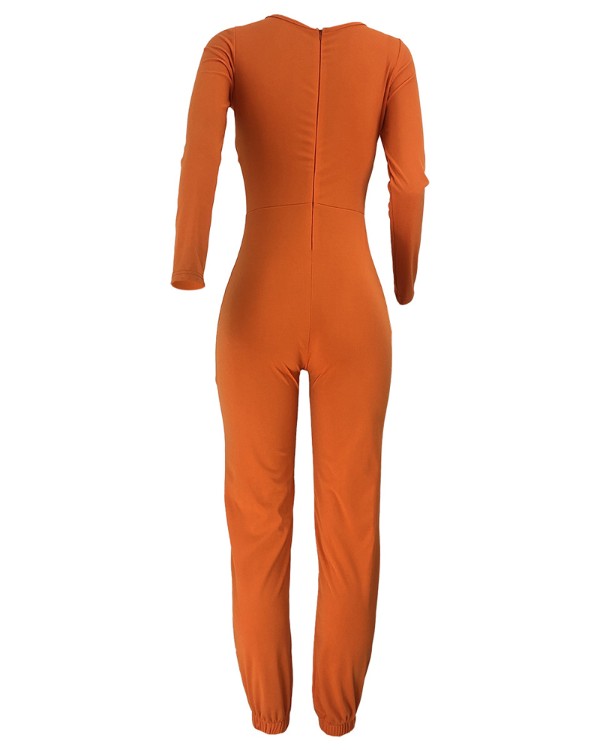 Cutout Front Long Sleeve Jumpsuit
