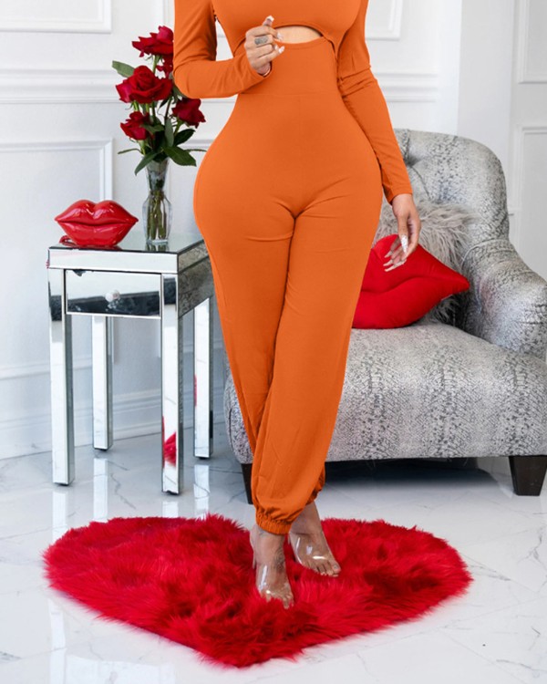 Cutout Front Long Sleeve Jumpsuit
