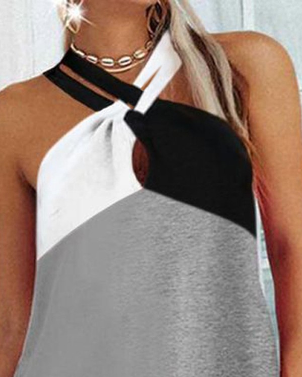 Colorblock Crisscross Halter Casual Dress