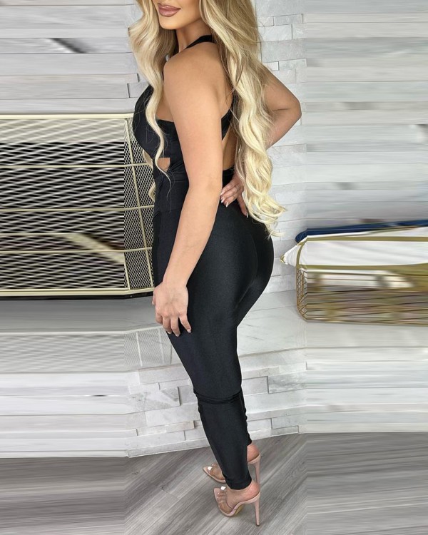 Crisscross Backless Cutout Skinny Jumpsuit