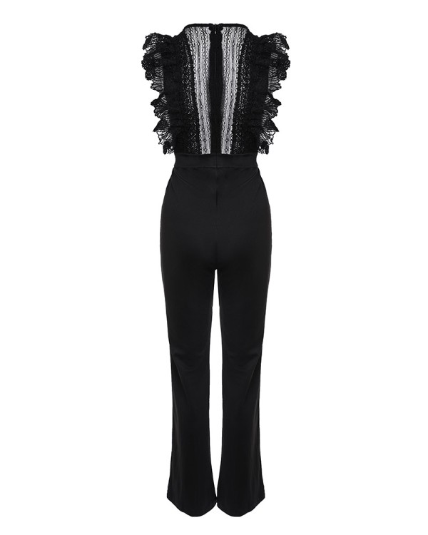 Contrast Lace Ruffle Hem Jumpsuit
