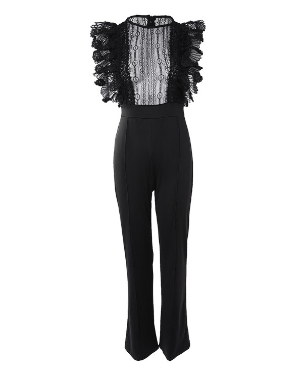 Contrast Lace Ruffle Hem Jumpsuit