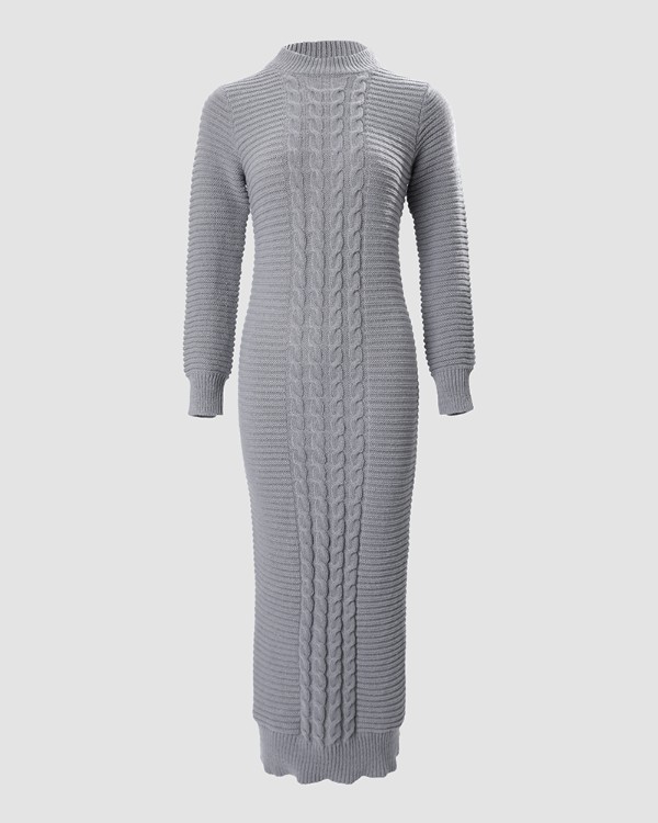 Long Sleeve Cable Knit Sweater Dress