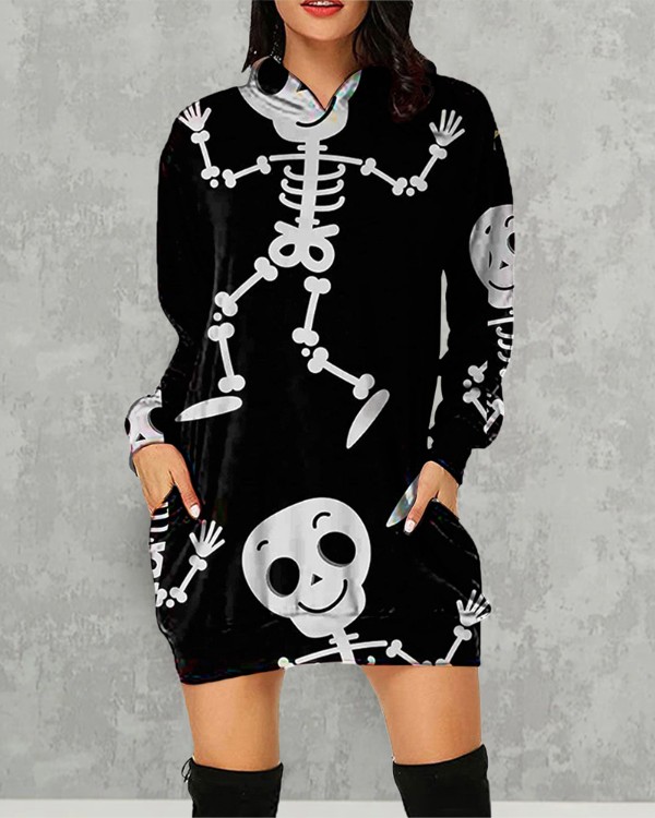 Halloween Graphic Print Hooded Sweatshirt Dress