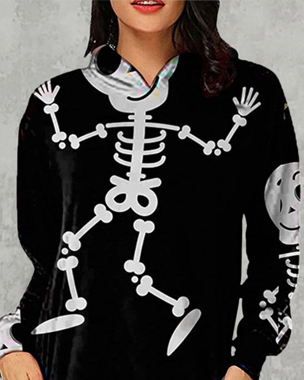 Halloween Graphic Print Hooded Sweatshirt Dress