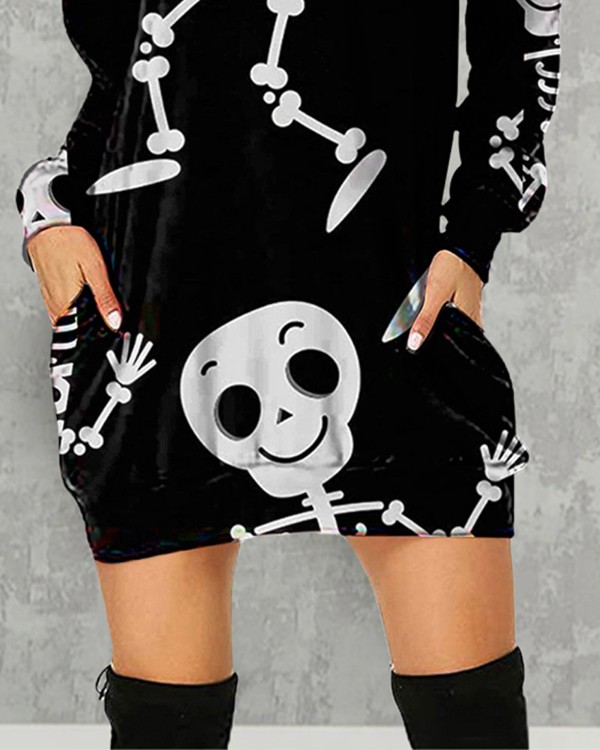 Halloween Graphic Print Hooded Sweatshirt Dress