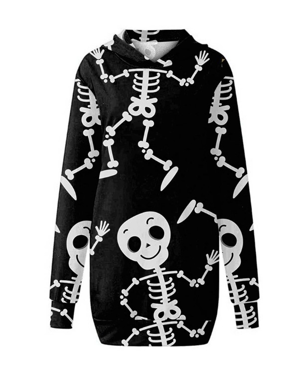 Halloween Graphic Print Hooded Sweatshirt Dress