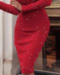 Glitter Ruched Long Sleeve Party Dress
