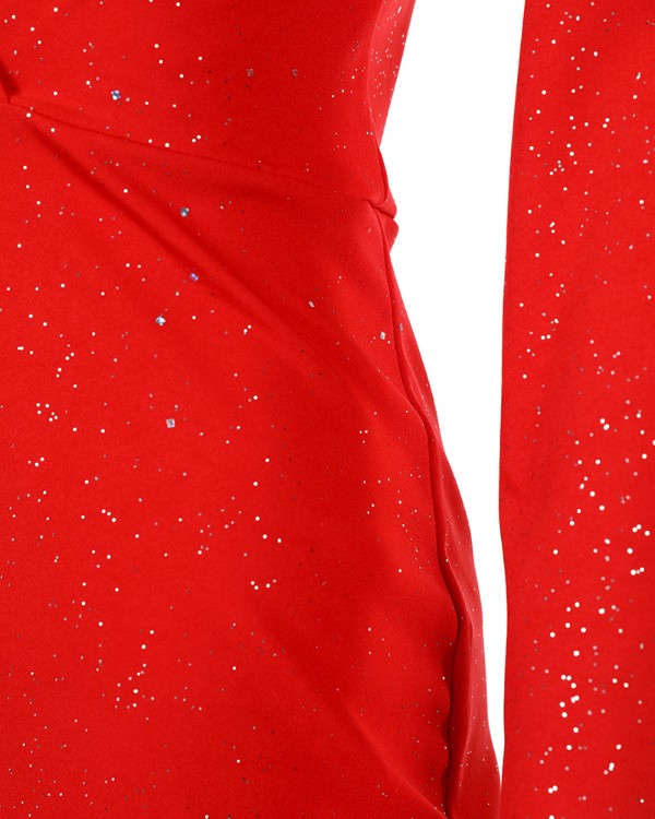 Glitter Ruched Long Sleeve Party Dress