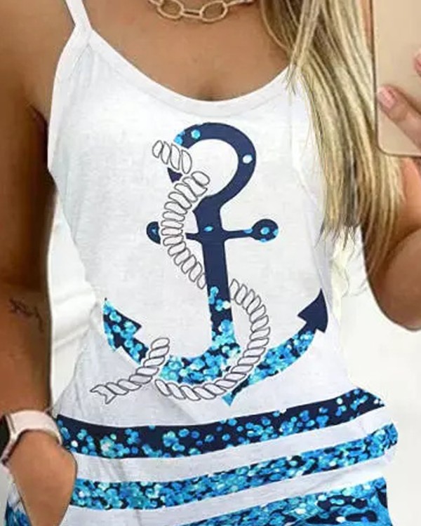 Anchor Leopard Print V-Neck Casual Dress