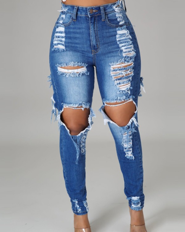 Ripped Cutout High Waist Jeans