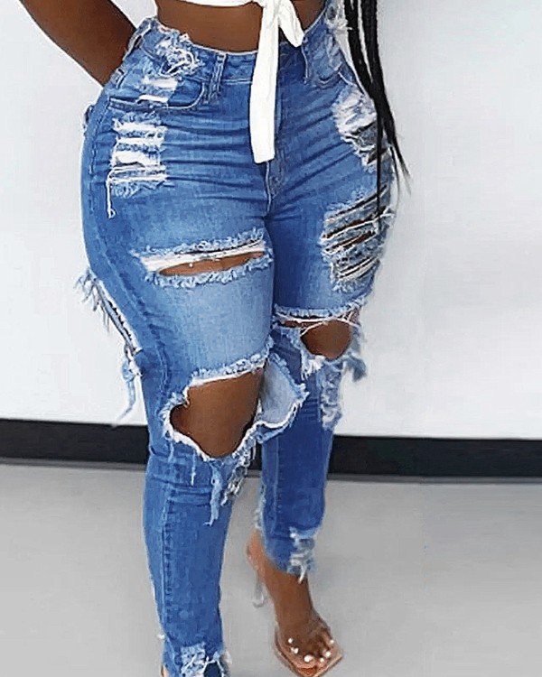 Ripped Cutout High Waist Jeans