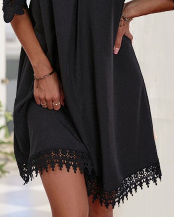 Contrast Lace Cold Shoulder Casual Dress