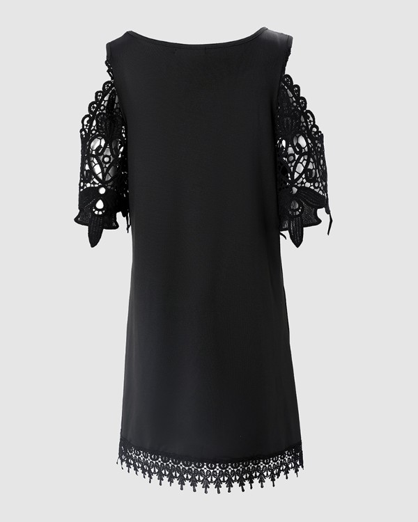 Contrast Lace Cold Shoulder Casual Dress