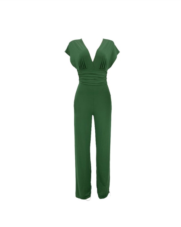 Criss Cross Tie Back Deep V-Neck Jumpsuit