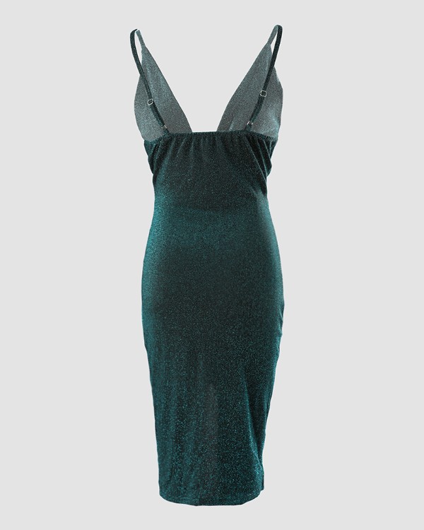 Deep V-Neck Twist Design Glitter Party Dress