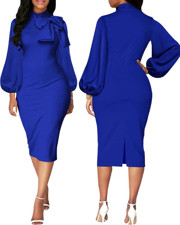 Bowknot Decor Lantern Sleeve Casual Dress