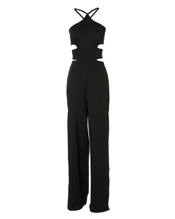 Criss Cross Backless Split Hem Jumpsuit
