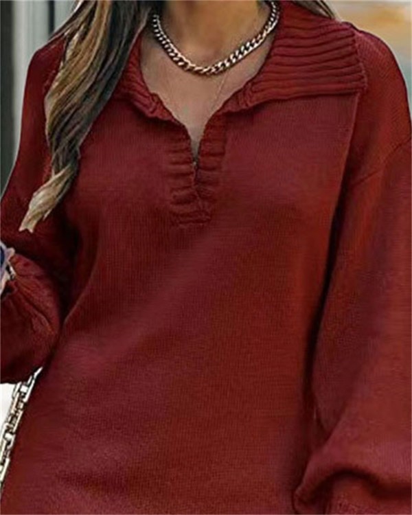 Plain Lantern Sleeve Sweater Dress
