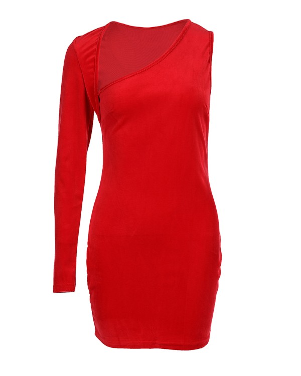Cutout One Shoulder Velvet Party Dress