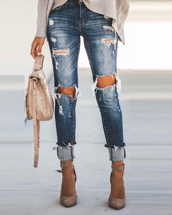 High Waist Ripped Cutout Jeans
