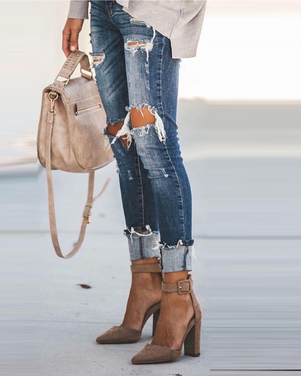 High Waist Ripped Cutout Jeans
