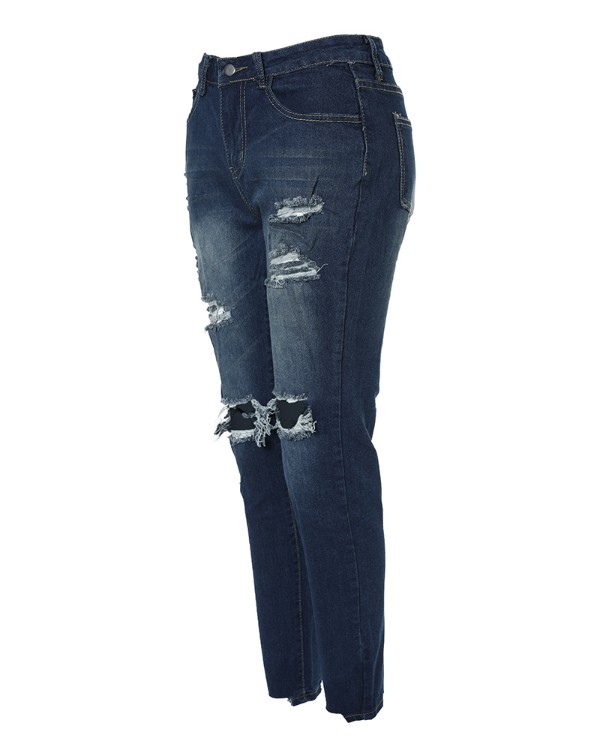 High Waist Ripped Cutout Jeans