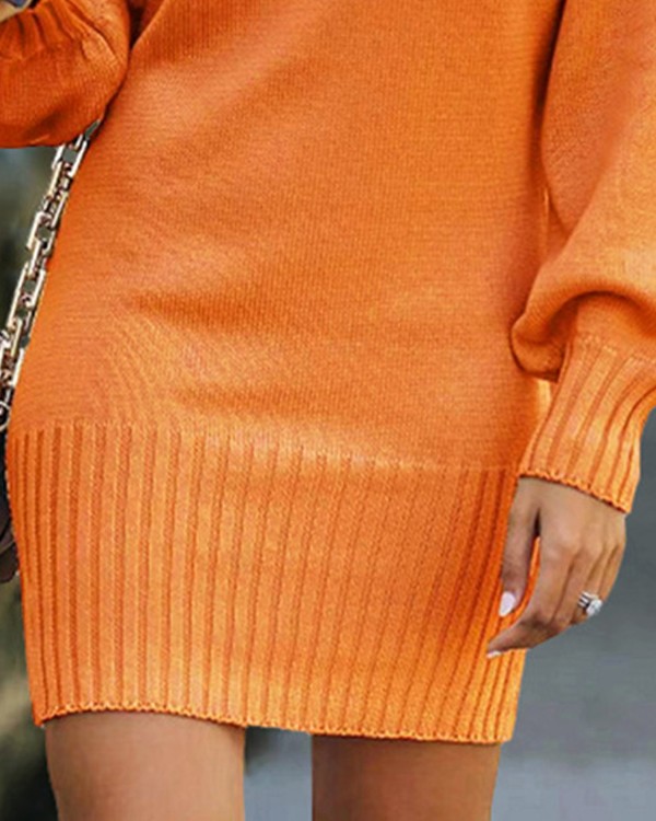 Lantern Sleeve Knit Sweater Dress