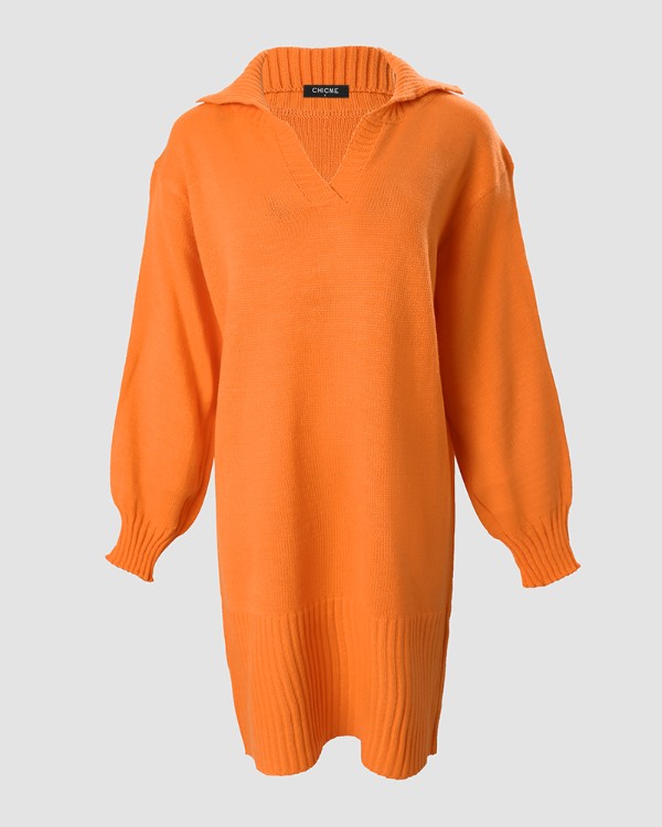Lantern Sleeve Knit Sweater Dress