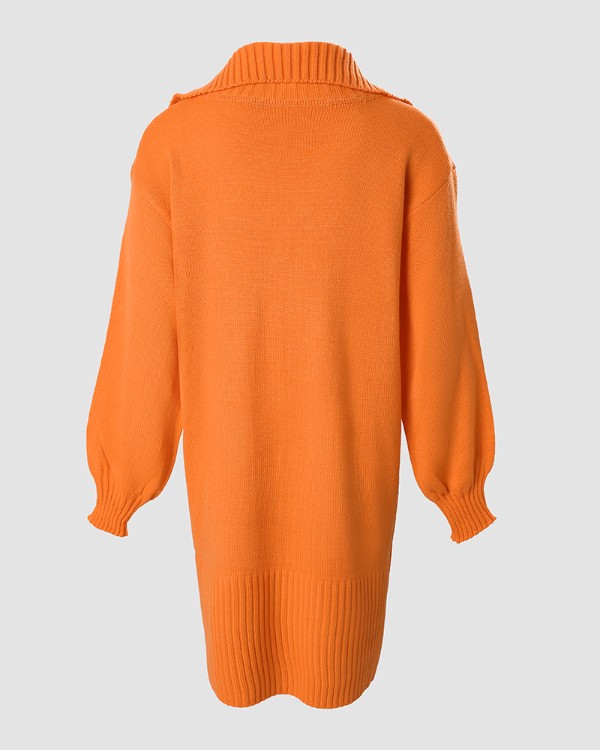 Lantern Sleeve Knit Sweater Dress