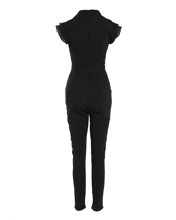 Flutter Sleeve Pocket Design Jumpsuit With Belt