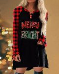 Christmas Tree Plaid Print Long Sleeve Casual Dress