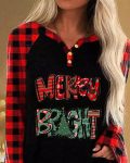 Christmas Tree Plaid Print Long Sleeve Casual Dress